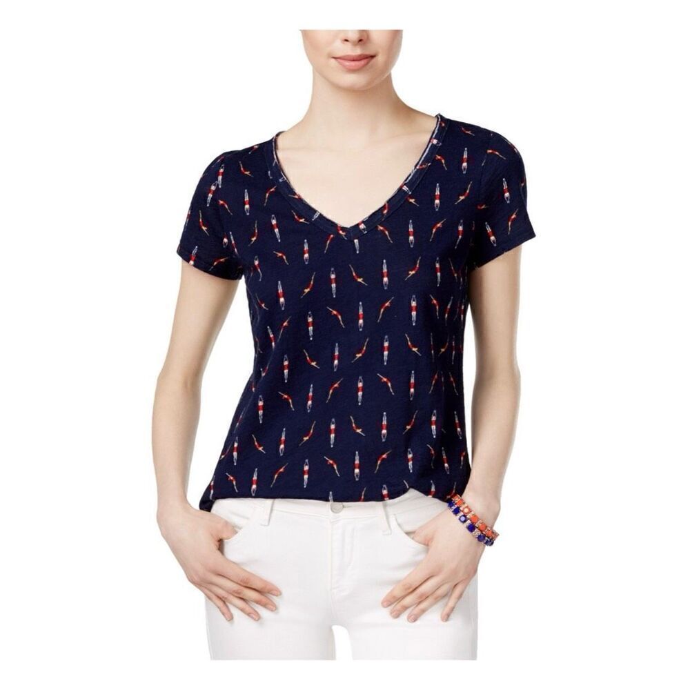 NWT Womens Maison Jules Swimmer Swimming Swim Slim Fit V Neck Tee Shirt - Sz XS
